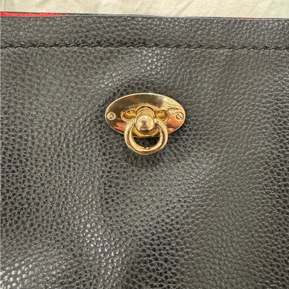 Elegant Black Faux Leather Tote Bag with Red Lining | Women's Work Shoulder Bag - Picture 4 of 6